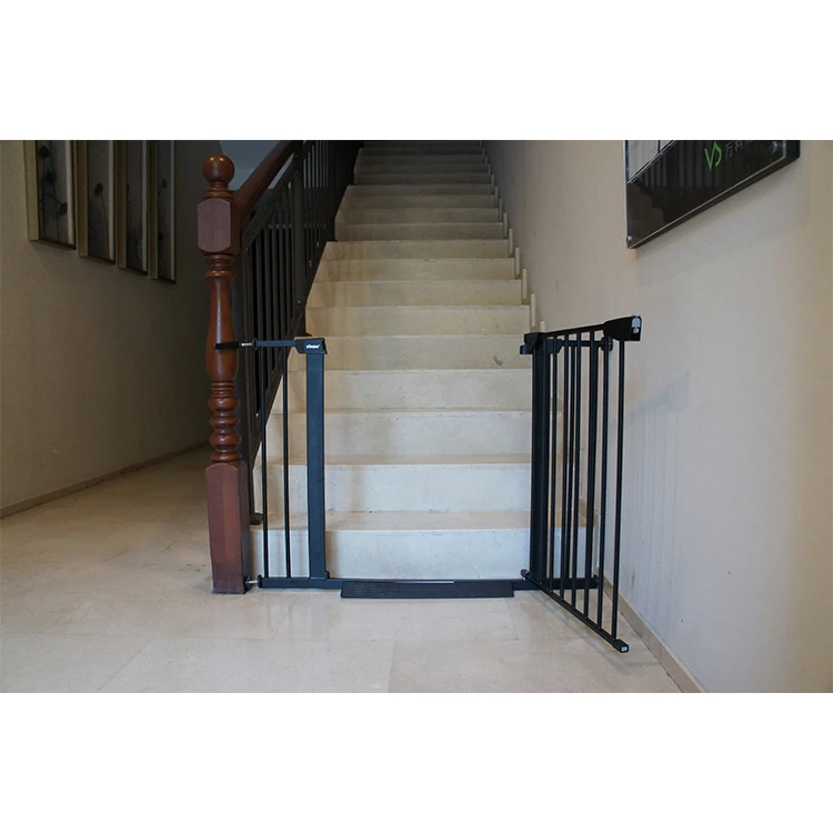 

Custom metal retractable stair gate child barrier other baby supplies one-handed use baby safety fence, Black