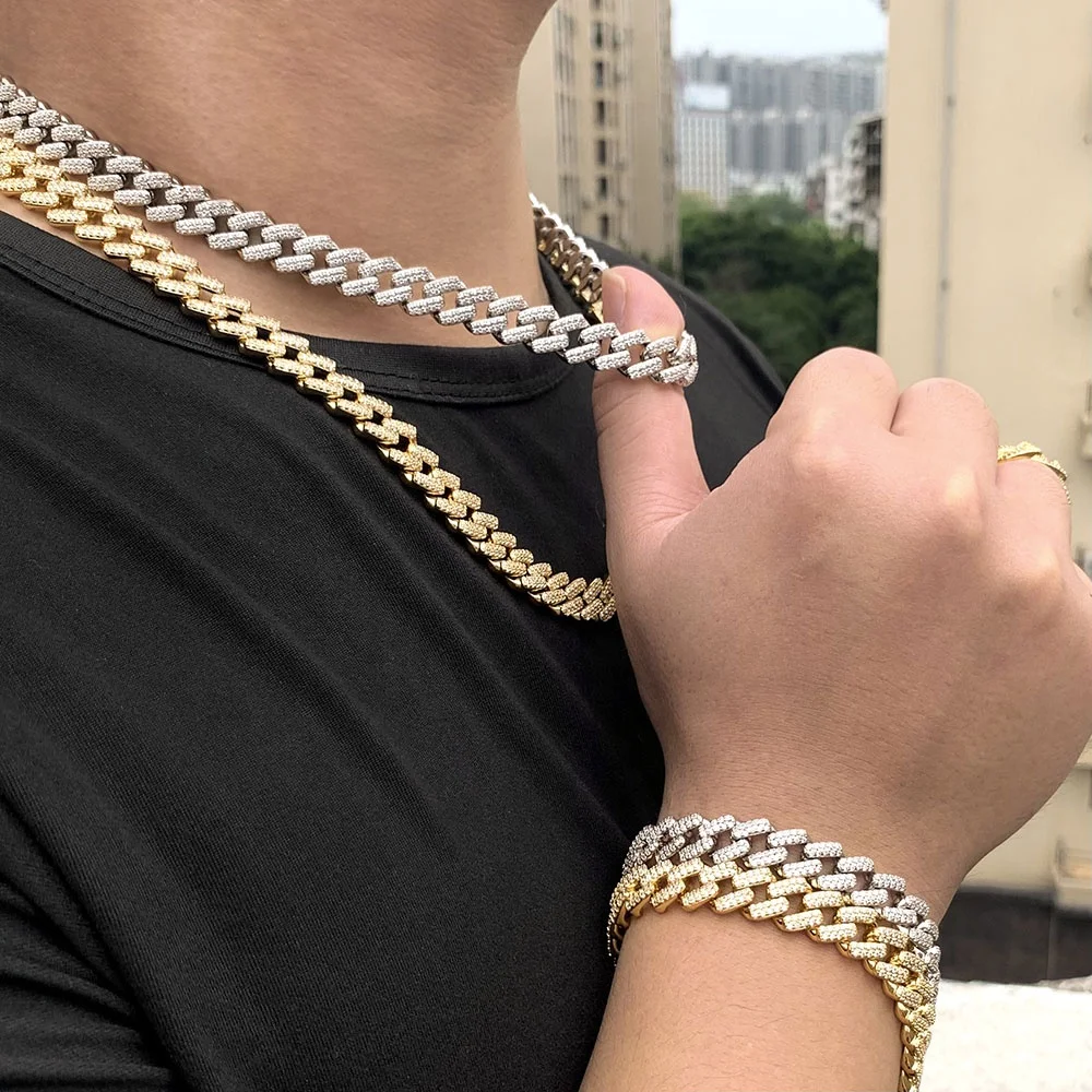 

Hip Hop Full Stone Chunky Bling AAA Cubic Zirconia Cuban Link Chain Iced Out Crystal CZ Cuban Link Bracelet Necklace