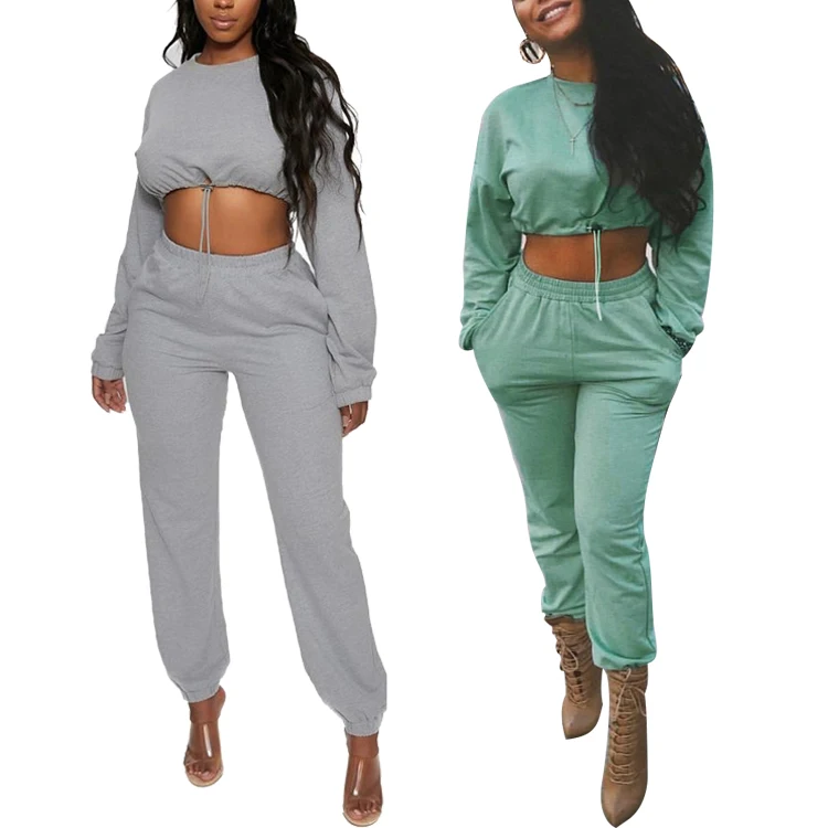 

Wholesale Crop Top And Pants Tracksuits Women Sportswear Casual Matching Two Piece Set 2 Piece Set Women Clothing, Customized color