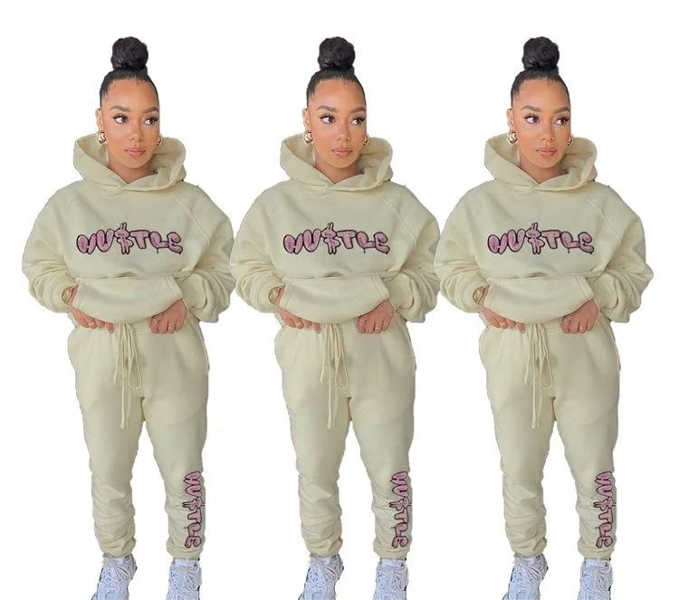 

D95410 2020 new stylish womens solid long sleeve hoodie two piece set ODM OEM