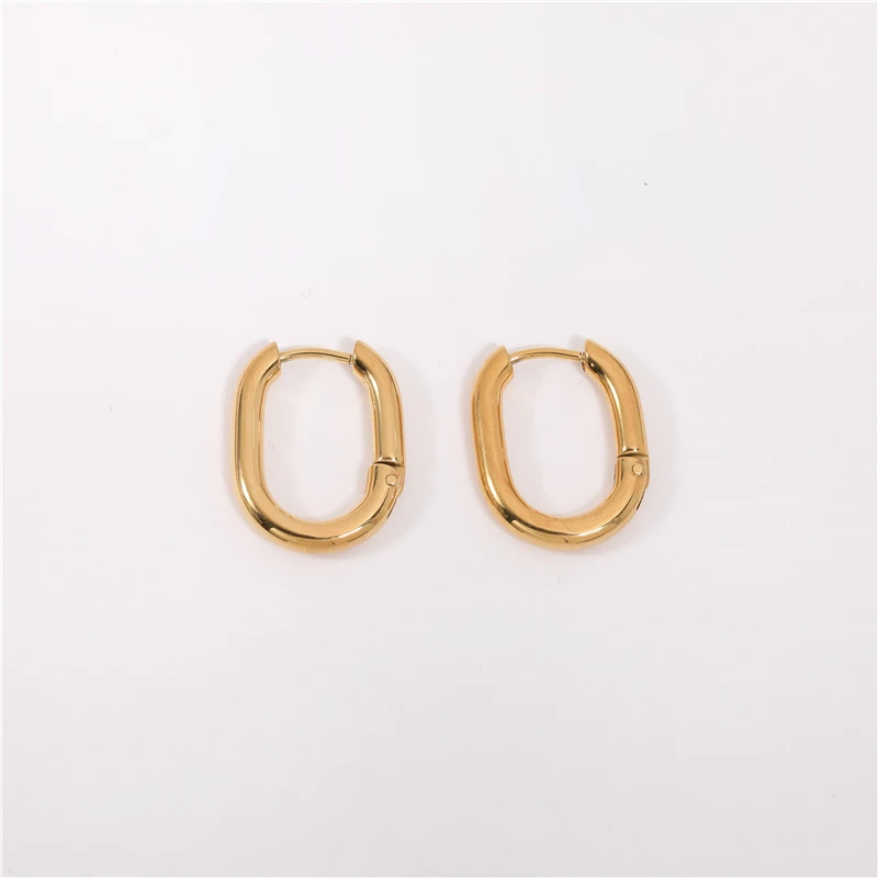 

Hoop Earring Geometric Earring Trendy Jewelry Wholesale Gold Color Oval Stainless Steel 14K Earrings Gold Plated Women's 22*16mm