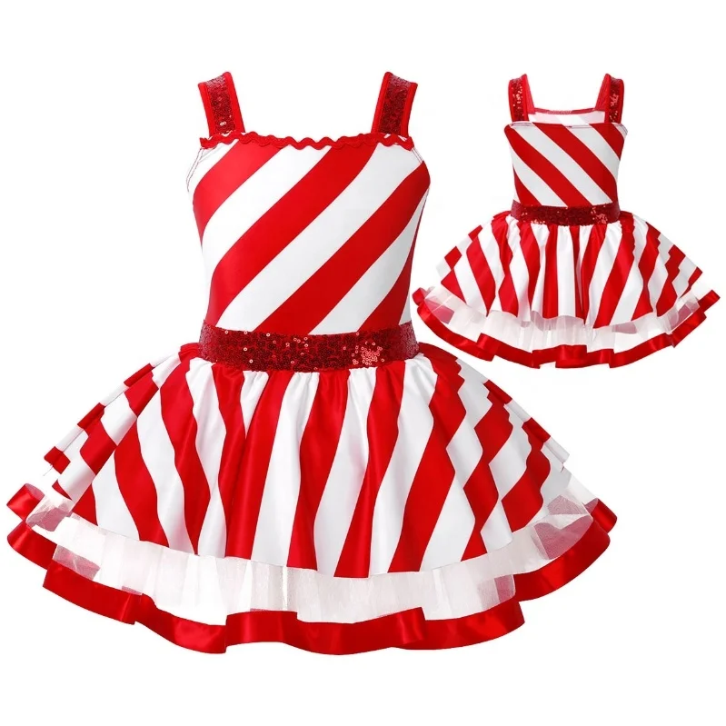 

Kids Girls Sleeveless Shiny Sequins Striped Figure Baton Twirling Ice Skating Leotard Dress