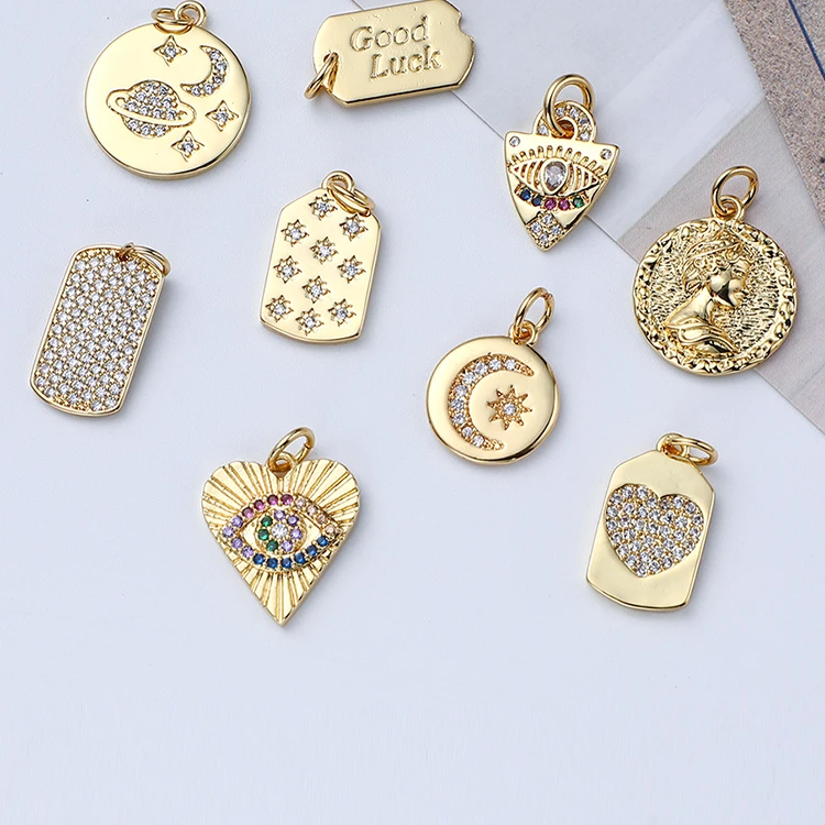 

2021 Gold Filled Pendant Necklace Iced Out Heart Moon Eye Pendant Custom For Jewelry Making, Gold/silver