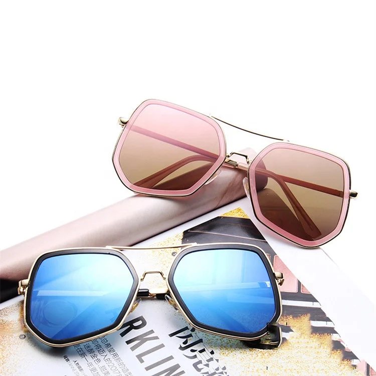 

LWS33892 Over Size Hd Lens Eyewear Comfortable Resin Nose Pad Shades Oversized Polygon Metal Frame Sun Glasses For Men Women