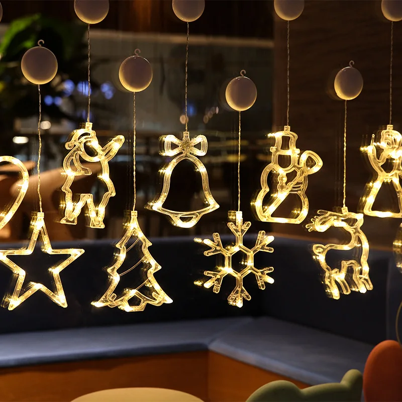 

KG Christmas Lights Novelty Design Santa Snowflake Star Shape LED Light Window Hanging Christmas Decoration Light With Sucker