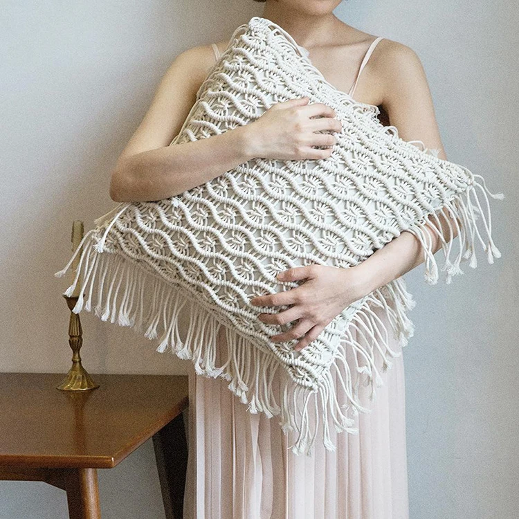 

woven handmade bohemian macrame cushion cover home decoration cotton pillow covers, White,pink,brown or customized