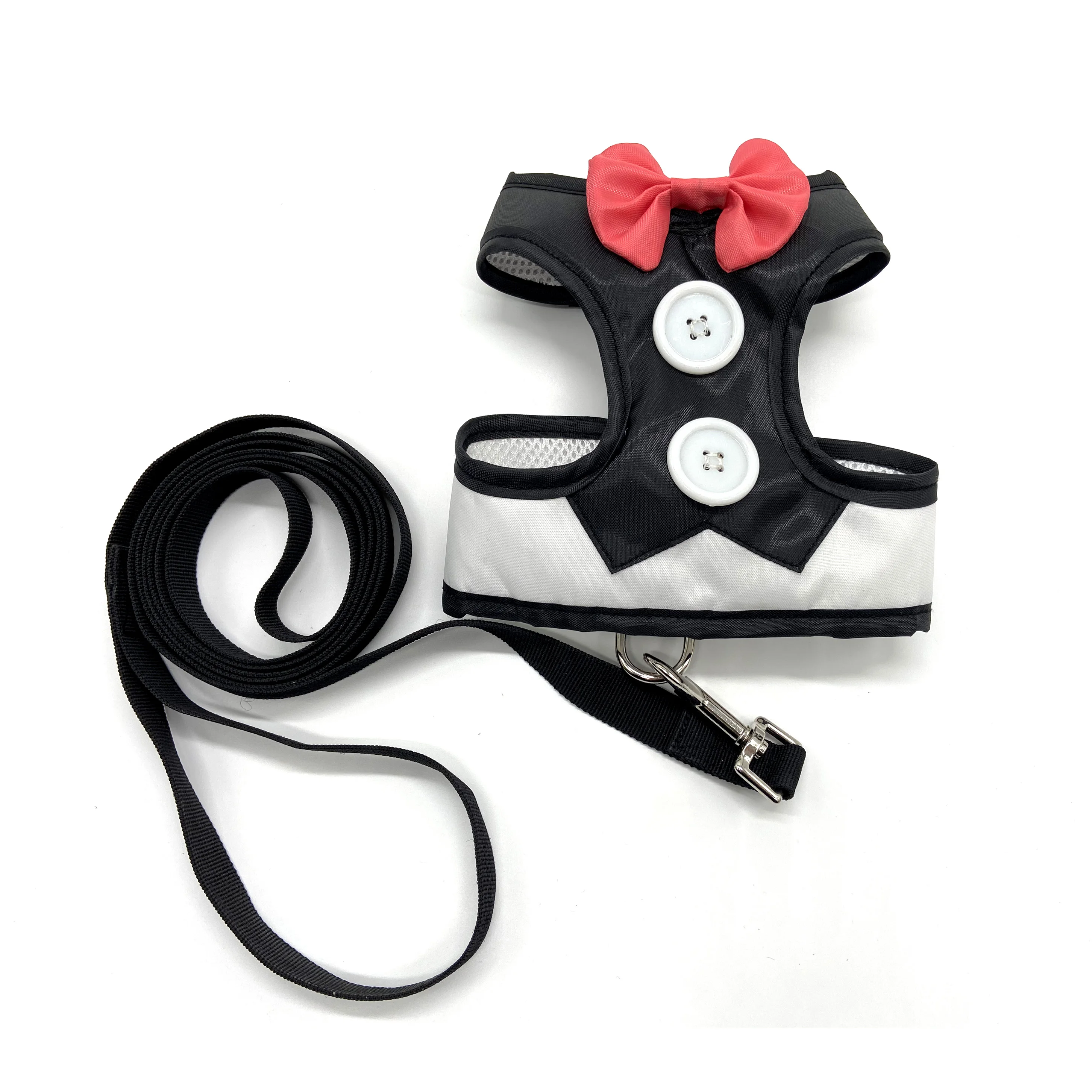 

Black White Cat Kitten Harness Nylon Puppy Small Dogs Vest Bowknot Button Cats Pet Harnesses and Leash Set