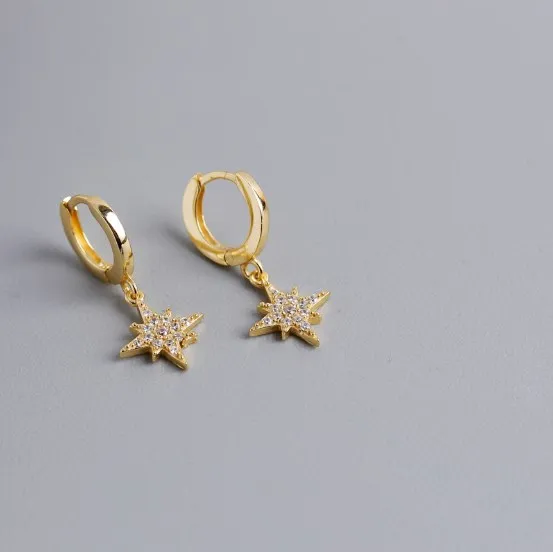

Fashion Women 925 Sterling Silver Star Hoop Earrings Gold Plated Huggie Earring Jewelrys