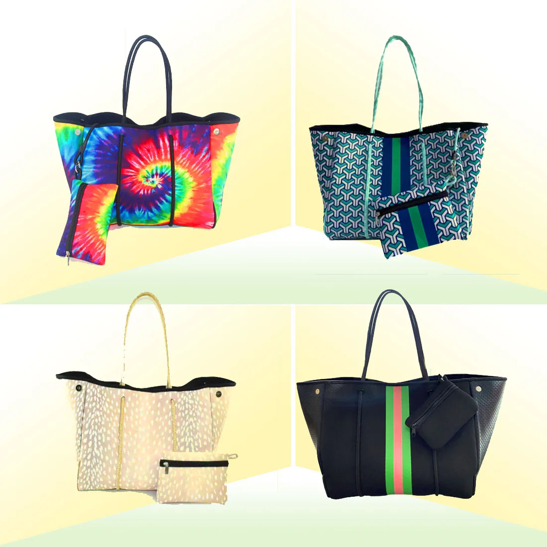 

2021 Hot selling Neoprene black tote beach Bag Tan with Gray/White Stripe for Beach, Gym, Office, Weekender, Customizable