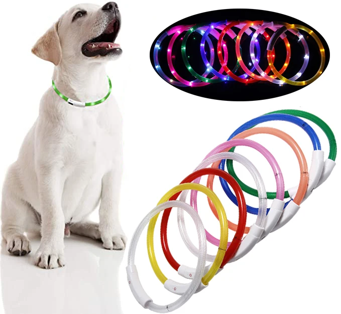 

OEM Dog Cat Accessories USB LED Glowing Pet Safety Collar Adjustable Polyester Pets Dog Collars, White, blue,red, pink, yellow, green,orange, colorful