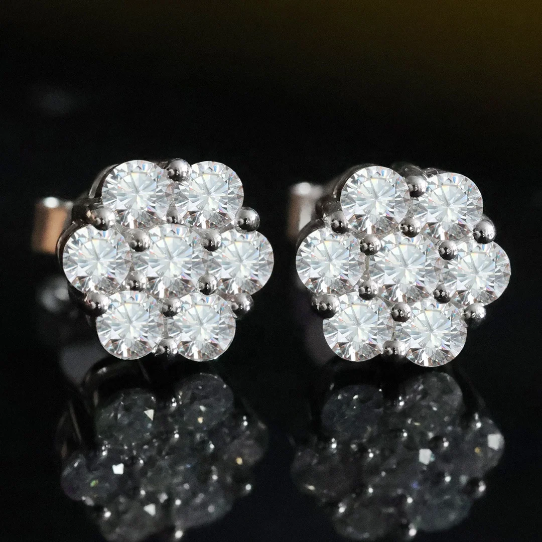 

Gold Earrings Jewelry Flower Shape VVS Moissanite Diamond Stud Earrings 925 Sterling Silver Earrings Women