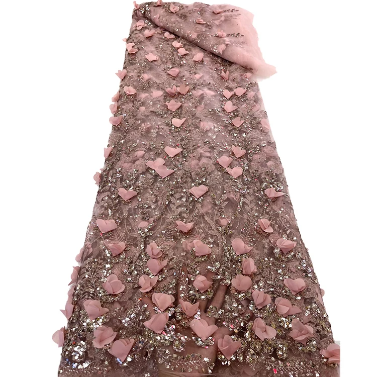 

Luxury French Handmade Applique Pearl Beaded Lace Fabric With Sequins Embroidered Tulle Lace Fabric