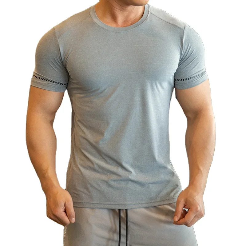

Hot Sale Nylon Mens Quick Dry Bodybuilding Muscle Fit Tshirts Workout Elastic Mens Sports Running Shirt