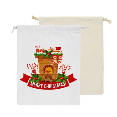 

Wholesale Xmas Party Supplies Custom Heat-transfer Printing Santa Christmas Gift Storage Drawstring Bag, Natural, white, red, black and so on