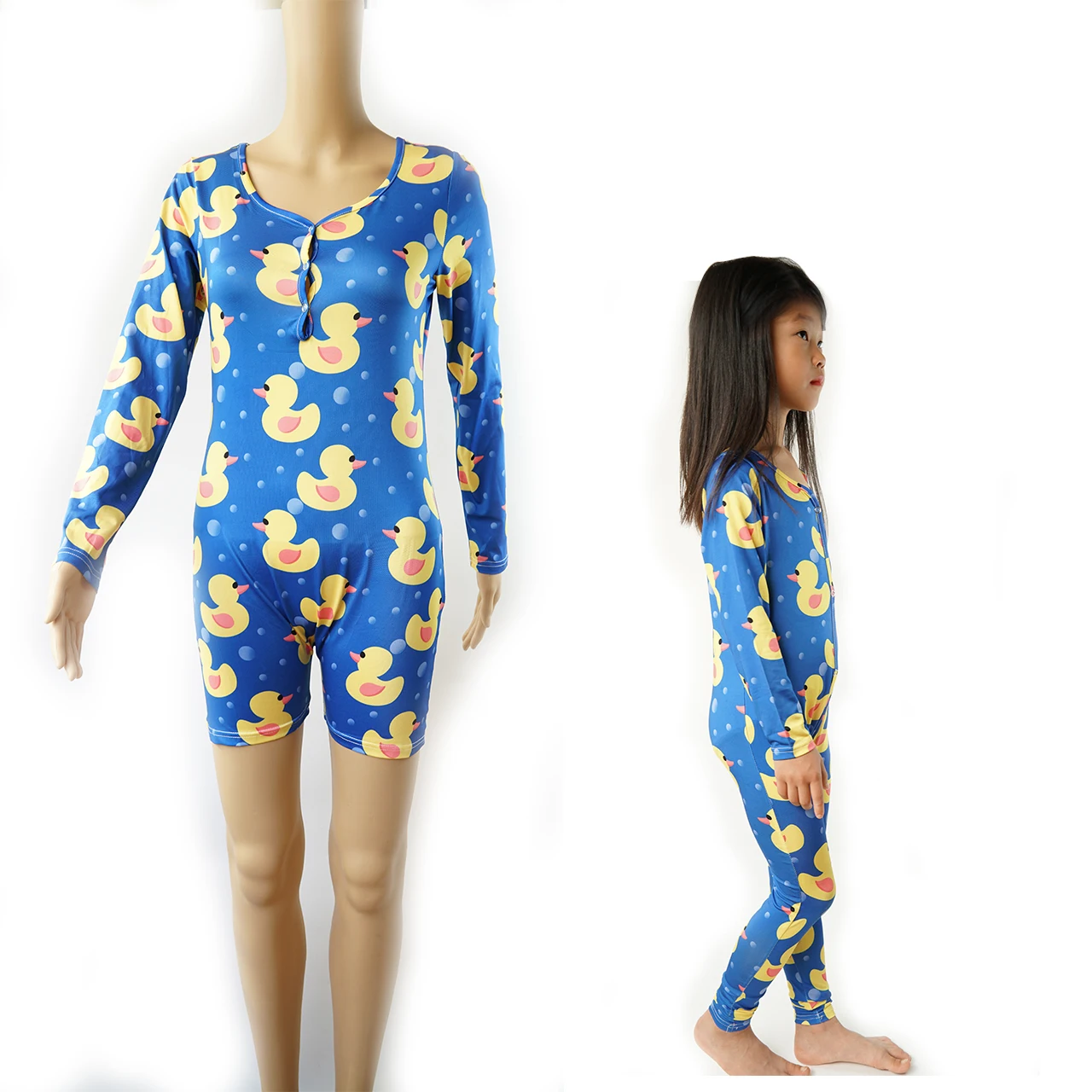 

Wholesale Home Lounge Wear Sleepwear Pajama Adult Jumpsuit Mom And Me Mommy And Me Romper Yellow Duck Print, Picture shows