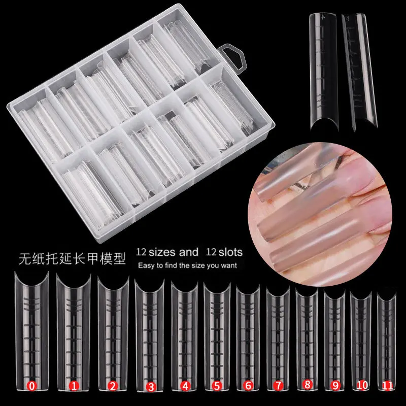 

Wholesale Long acrylic Nail Tips 120 Pieces/box Crystal Extended Nail Model Transparent False Nail Paste 12 Size