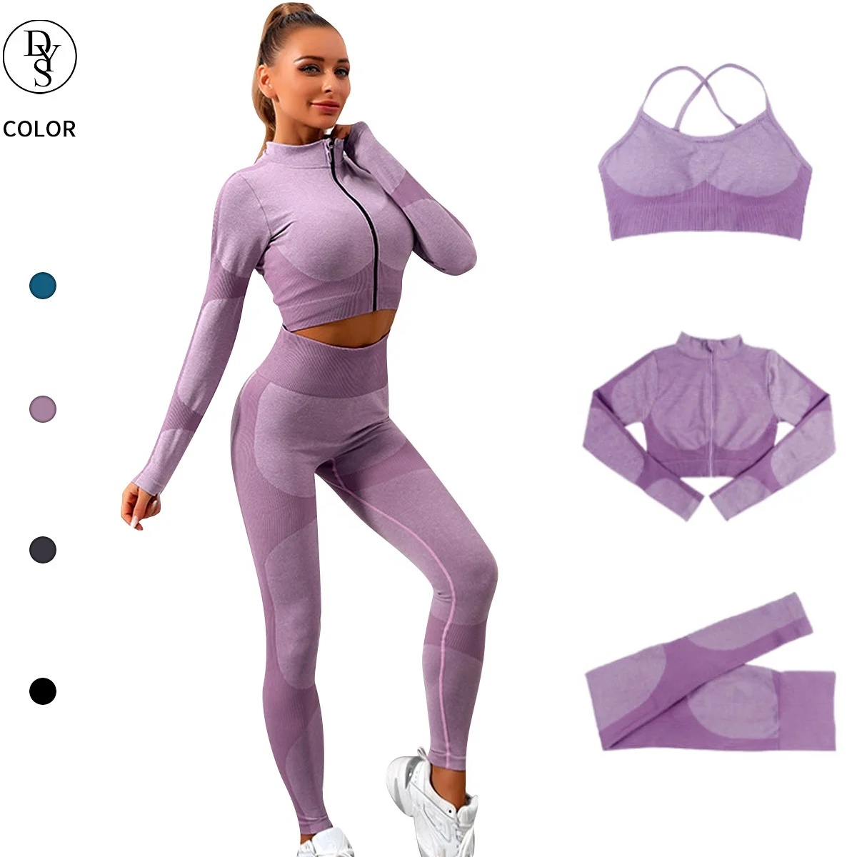 

New Seamless Suits Yoga Gym Activewear Set Women Sportswear 3 Pieces Crop Top Jacket And Leggings Bra Sets Jogging Sweatsuits