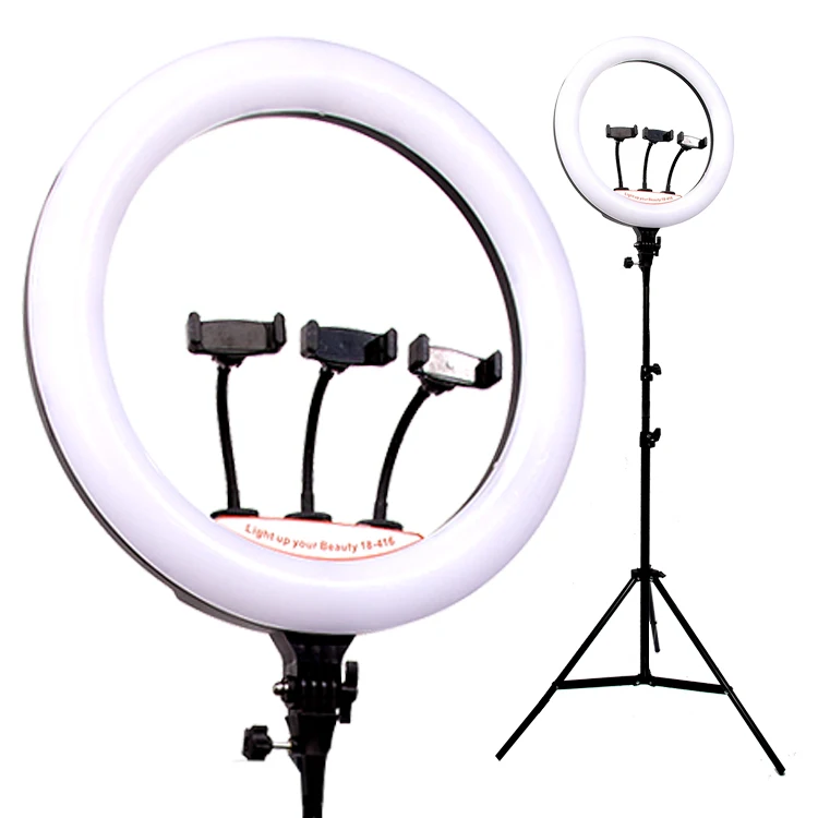 

18 Inch LED Dimmable Selfie Ring Light with Tripod Stand phone holder for Live Stream Beauty Facial MakeUp, Black