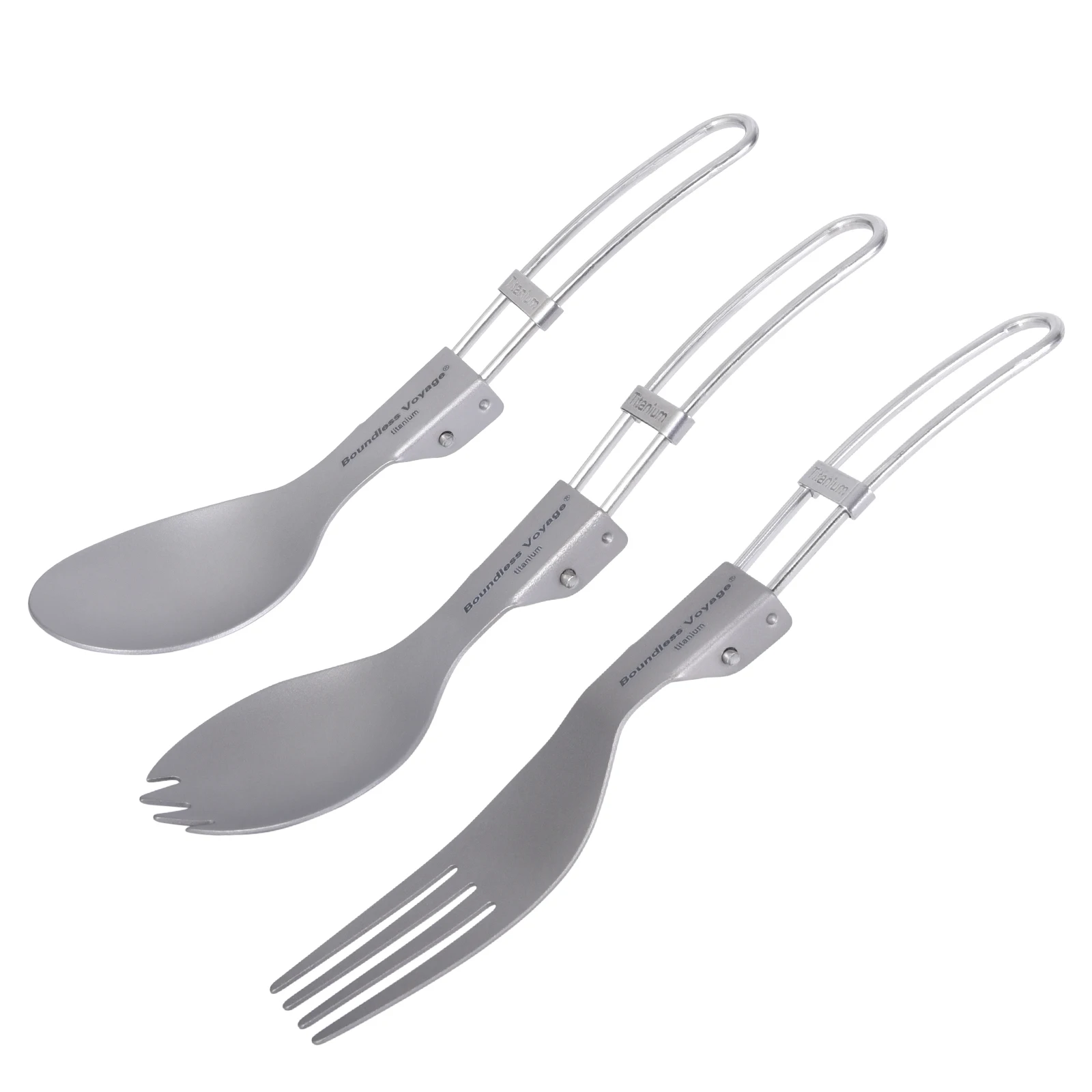 

Boundless Voyage Custom Utensils Outdoor Camping Travel Flatware Titanium Cutlery Set Folding Cutlery Spork Fork Knife, Silver