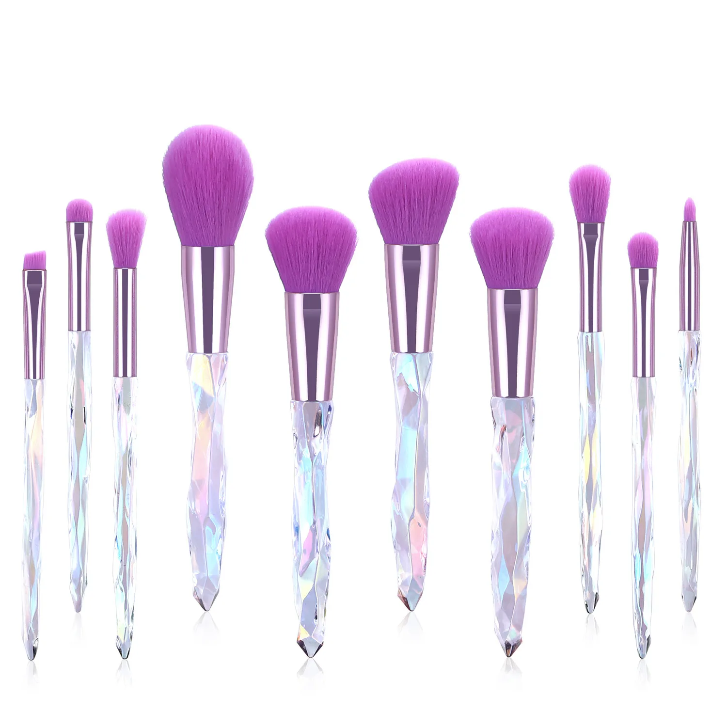 

HZM Nylon Hair Makeup Brush Sets With Bag Transparent Diamonds Crystal Handle Make Up Brushes