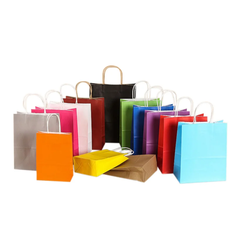 

Wholesale Kraft Paper Shopping Bag Customized Printed Kraft Paper Bag Colorful Kraft Paper Bags With Rope Handles