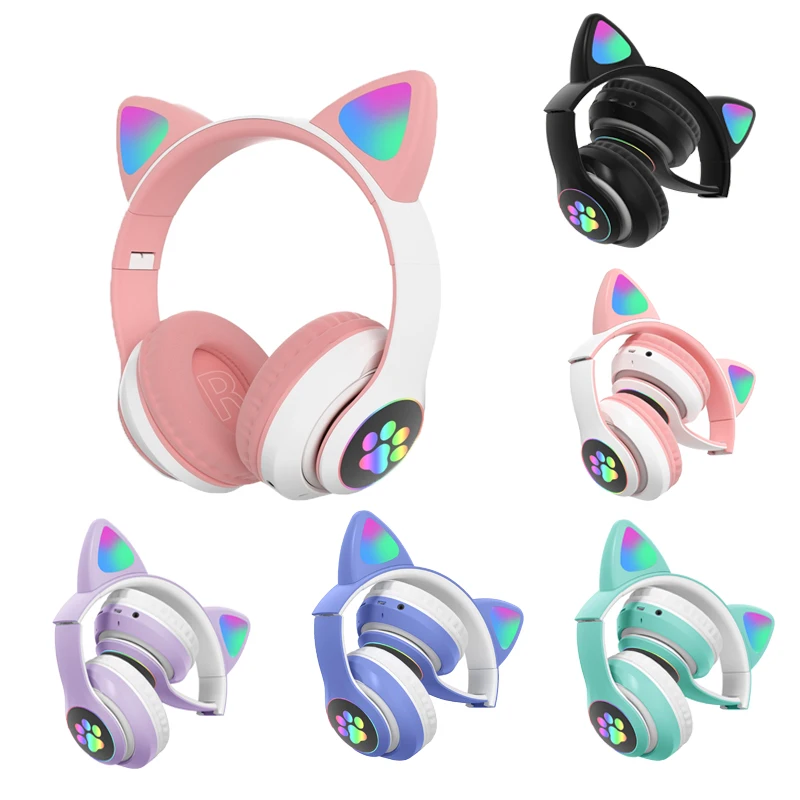 

2021 best gaming fone de ouvido girls led foldable casque kids cat ears headphones wireless oem odm STN-28 wired headset