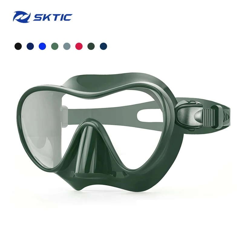 

SKTIC Hot Sale High Scuba Mask Diving Goggles Tempered Glass with Clear Vision Diving Mask Underwater Half Face Diving Mask, Dark green