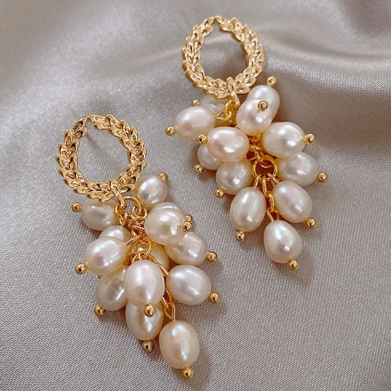 

S925 silver needle pearl drop earrings pearl tassel temperament pearl stud earring