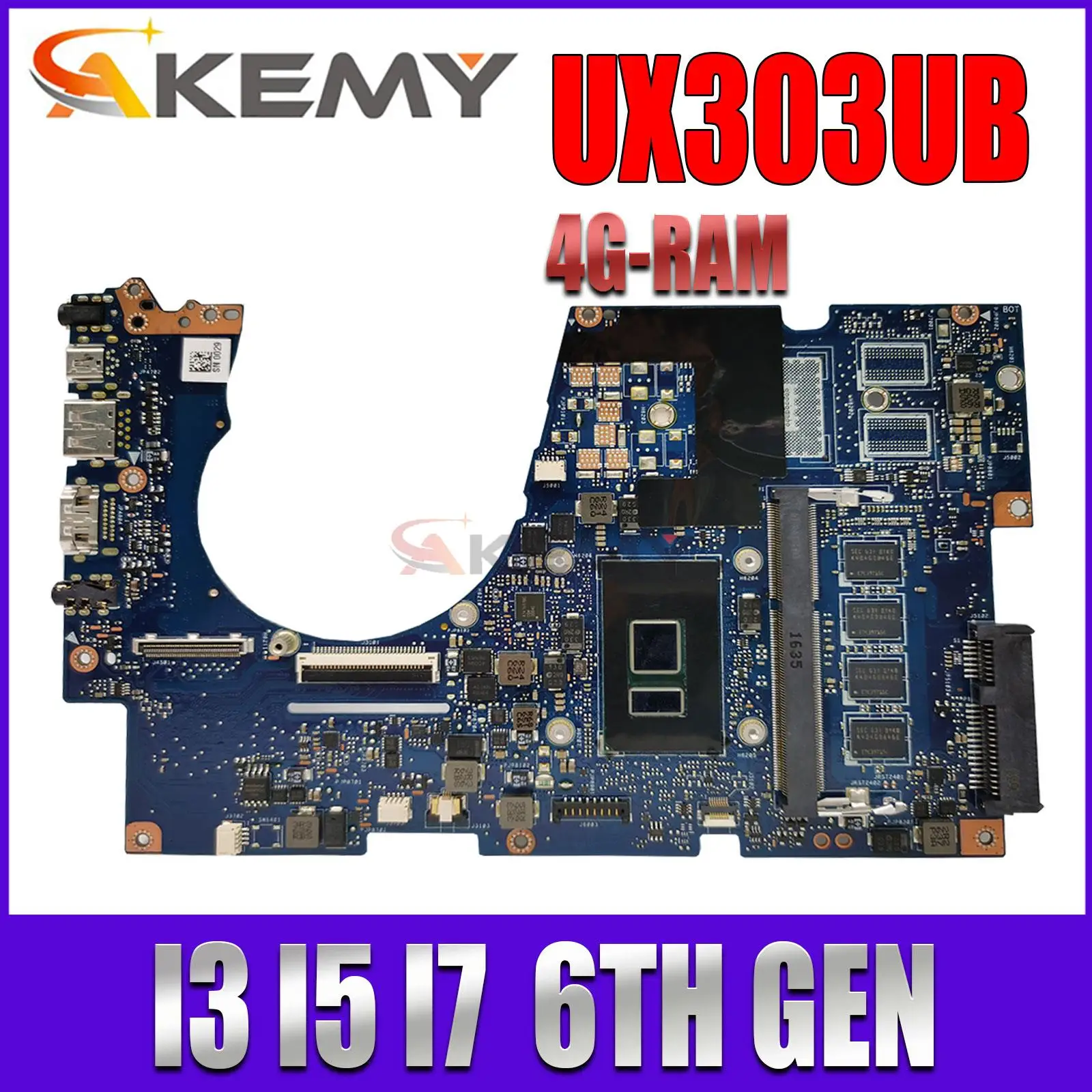 

Mainboard UX303 UX303U BX303UA UX303UB UX303UA U303UB U303UA Laptop Motherboard I3 I5 I7 6th Gen 4GB/RAM UMA/PM MAIN BOARD