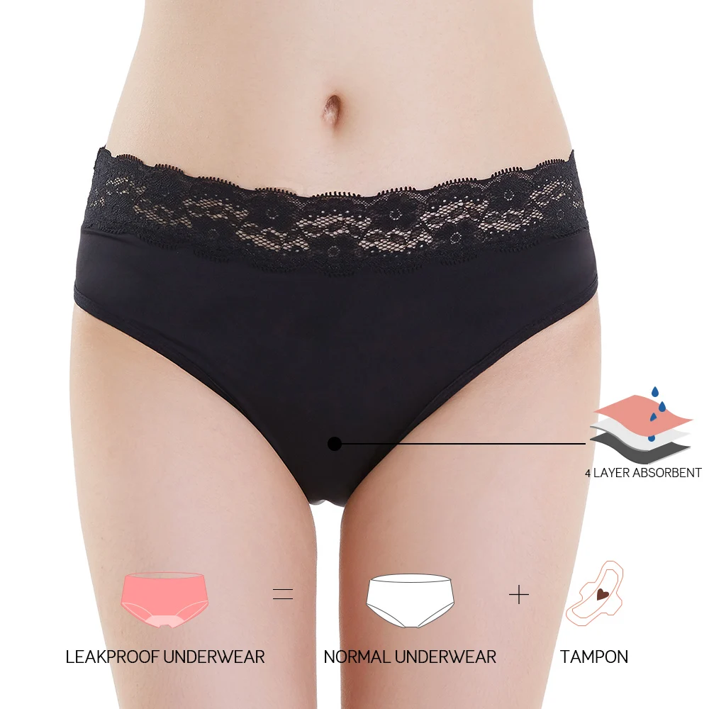 

Lynmiss Washable Lace Absorbent Period Panties 4 Layers Organic Cotton Plus Size Menstrual Leakproof Panties Underwear