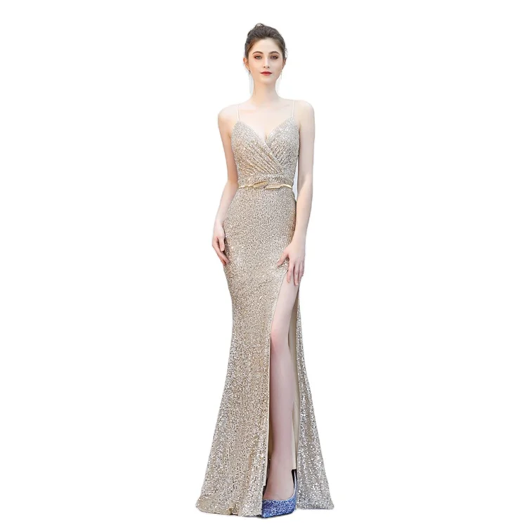 

2021 China Wholesale Prom Dresses Party Maxi Sequin Evening Dress Sexy Sleeveless Sequin Evening Off The Shoulder Dresses
