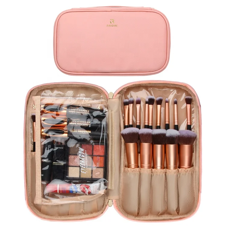 

Free Dropshipping Relavel 2021 High Quality Fashion Waterproof Portable Organizer 25PCS Pink Makeup Brush Cosmetic Bag