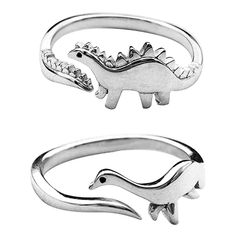 

Cute Tyrannosaurus and Triceratops Adjustable Dinosaur Rings for Women Teen Girls, As picture shows