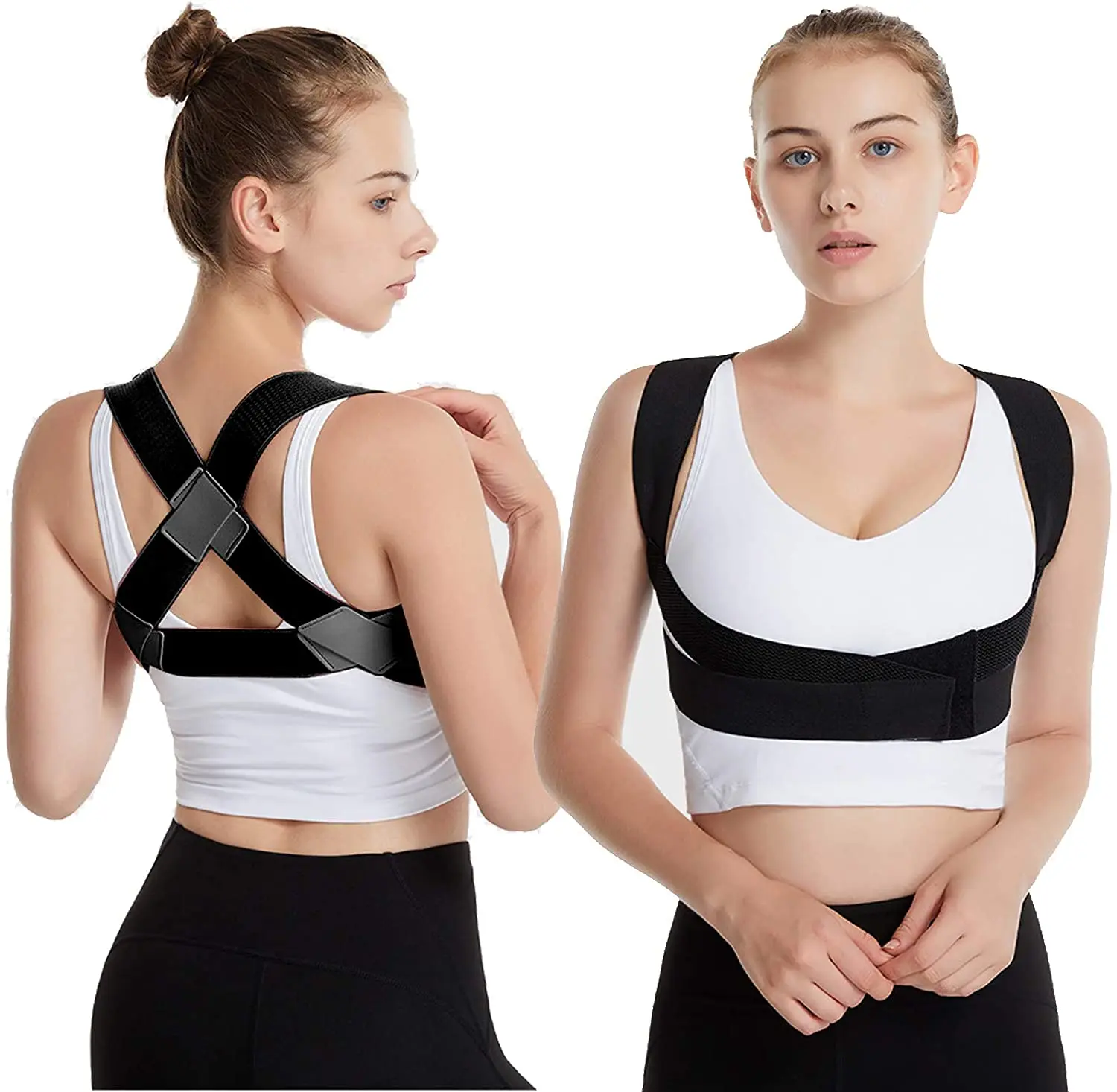 

2021 Men Women Student Kids Shoulder Back Support Postural Trainer Belt Back Brace Adjustable Posture Corrector, Black