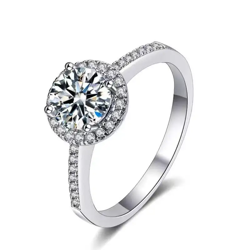 

S925 Silver Moissanite 2CT Engagement Wedding Custom 6.5mm Round DEF Natural Diamond Solitaire Ring, Silver color