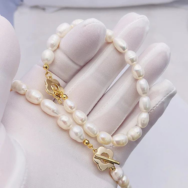 

personalize gold plated flower Ot buckle clasp natural freshwater pearl bracelet flower pearl charm bracelet signet women