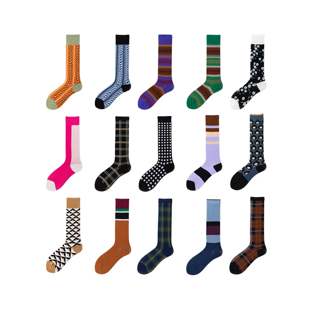 

Novelty Geometric Fashion Cotton Colorful High Tube Knee High Street Long Socks for Woman, Multi color