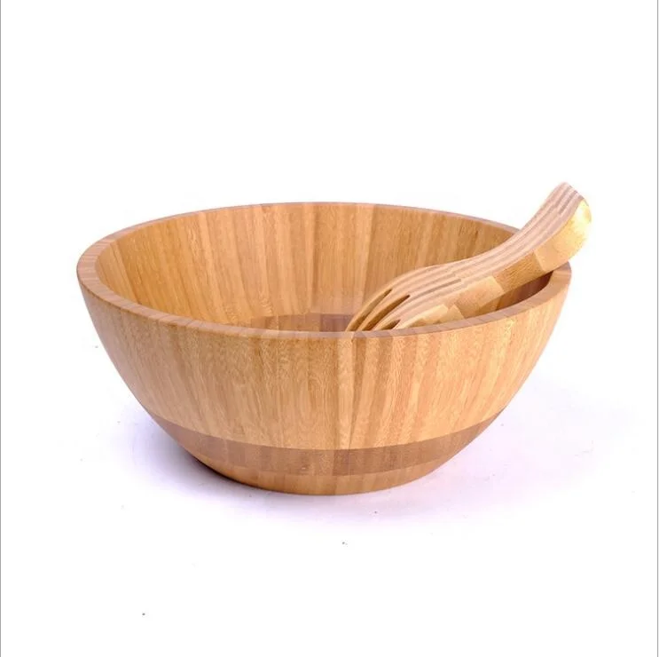 

Bamboo Salad Bowl Set Round Serving Bowl Large Capacity Fruit Bowl Kitchen Food Containers Hand Made For Fruit Snacks Noddle