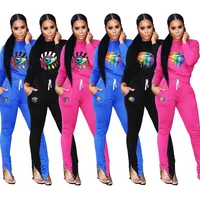 

two piece pant set women clothing Printed Eyes mouth Long Sleeve Tops With pencil trousers sweat suits tracksuit