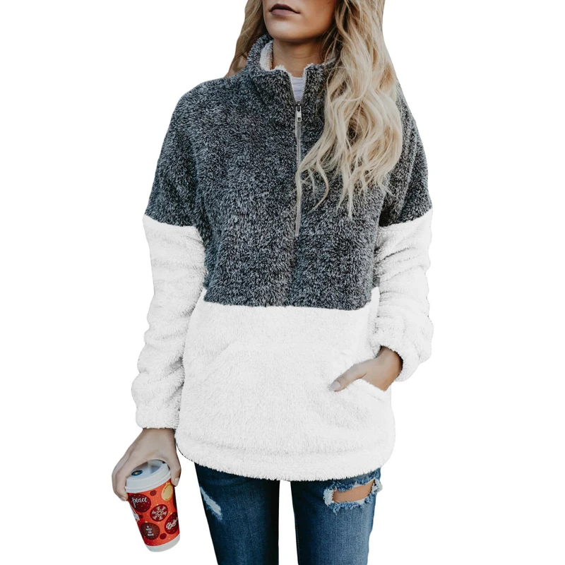 

winter women Drop Shoulder hooded Bicolor Color Block Sweatshirt for ladies