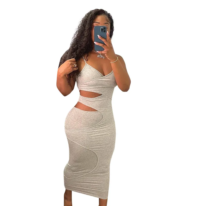 

2021 new arrivals summer collection sexy women long hollow out asymmetrical design sexy dresses