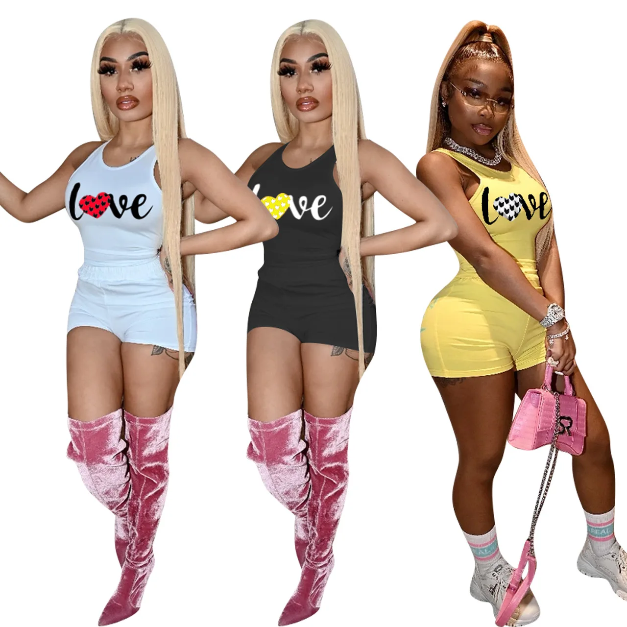 

Women tank top 2 piece shorts set jogger womens clothing two piece outfits tracksuits 2021 summer clothes ladies