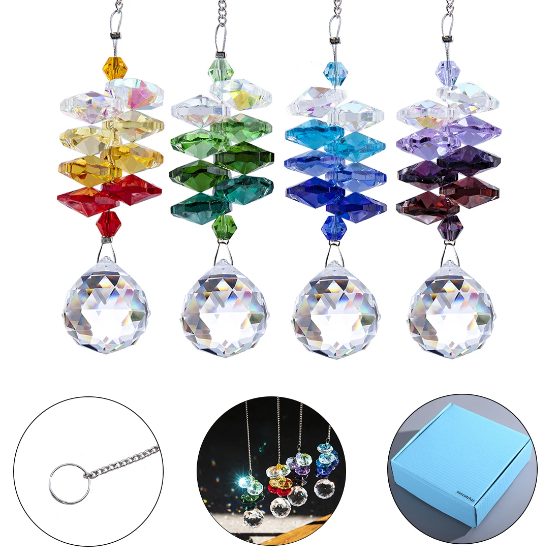 H&D Rainbow Suncatcher Crystal Octagonal bead Chakra Prisms Home Decor 18.9" 