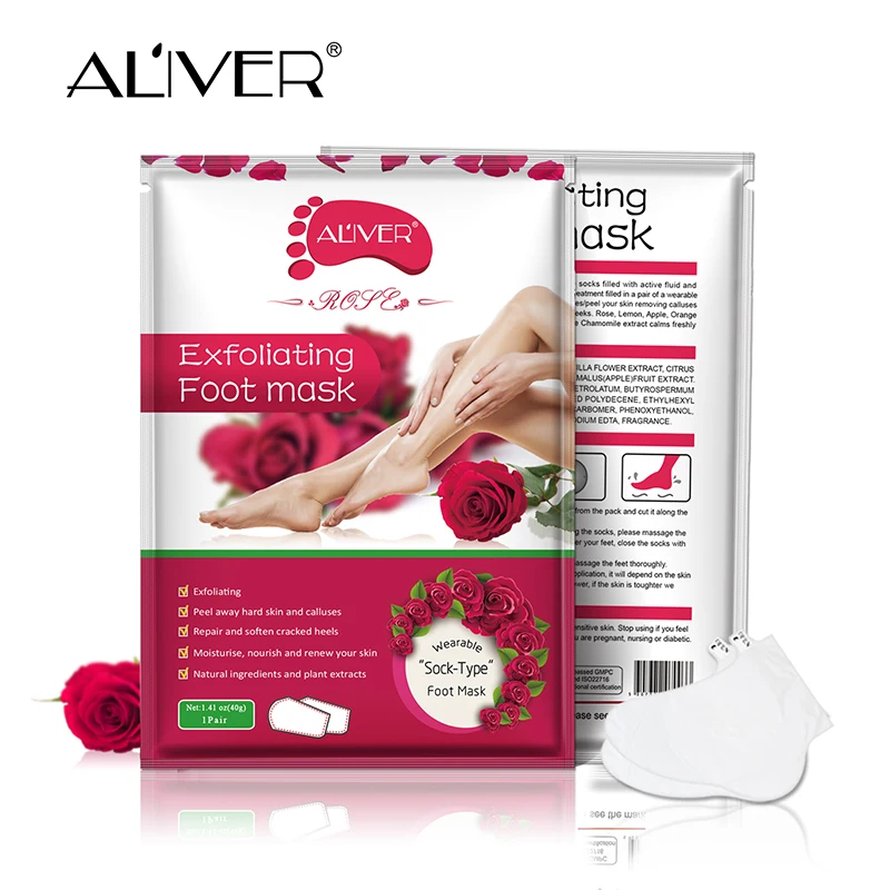 

Aliver 1pair/bag Foot Peeling Mask Feet Mask Pedicure Heel Socks Rose Exfoliating Renewal Pedicure Remove Dead Skin Foot Care