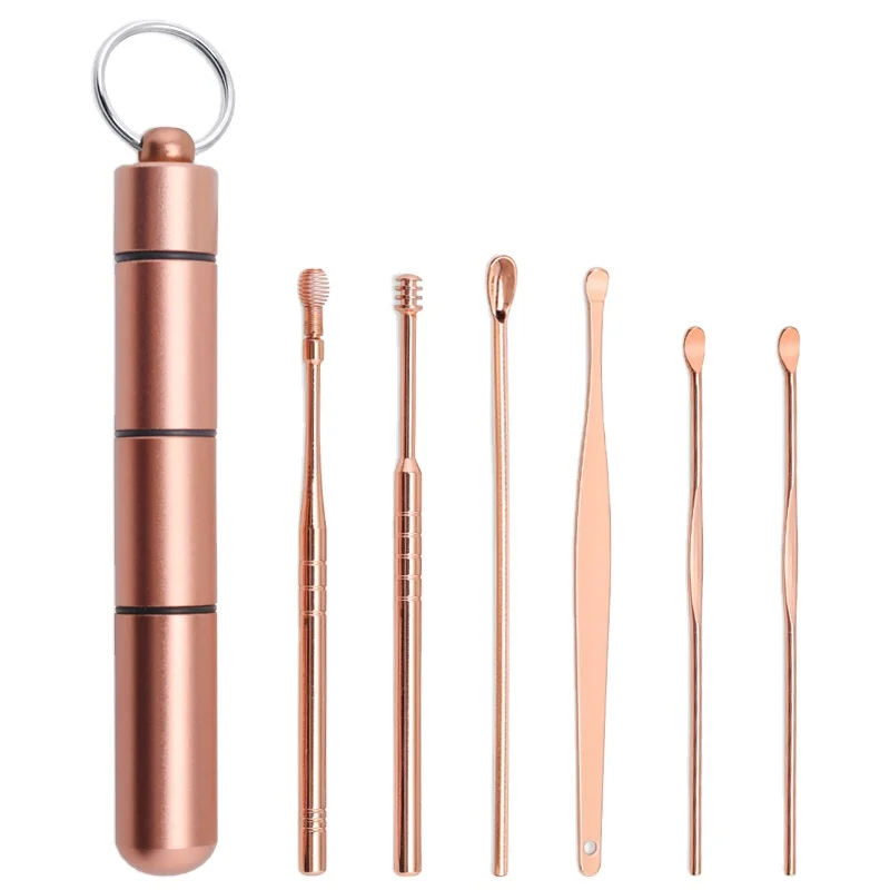 

Ergonomically Design Stainless Steel Ear Cleaning Cleaner Pick Ear Wax Remover Set With Storage Box, Rose gold/silver/ gold/ black