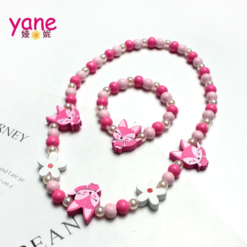 

Wholesale kids jewelry set cute bead necklace bracelet set with lovely animal fox, Multi color