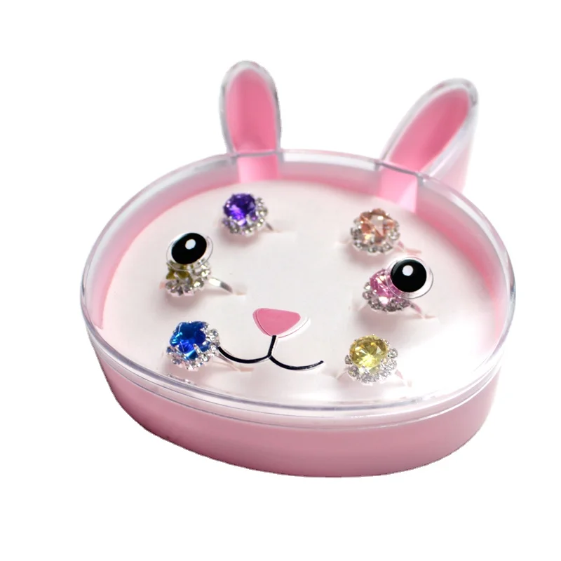 

Girls Accessories Kid Rings 2 Cm Alloy Ring for Girl Rabbit Box Butterfly Children's Cute Women Rings Silver Set 10 Boxes Common