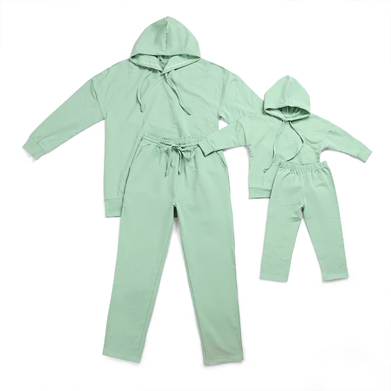 

Autumn Mommy and Me Trendy Clothing Icing Long Sleeves Hoodie Sets With Pocket Toddler Girls Jogger Pants Outfits