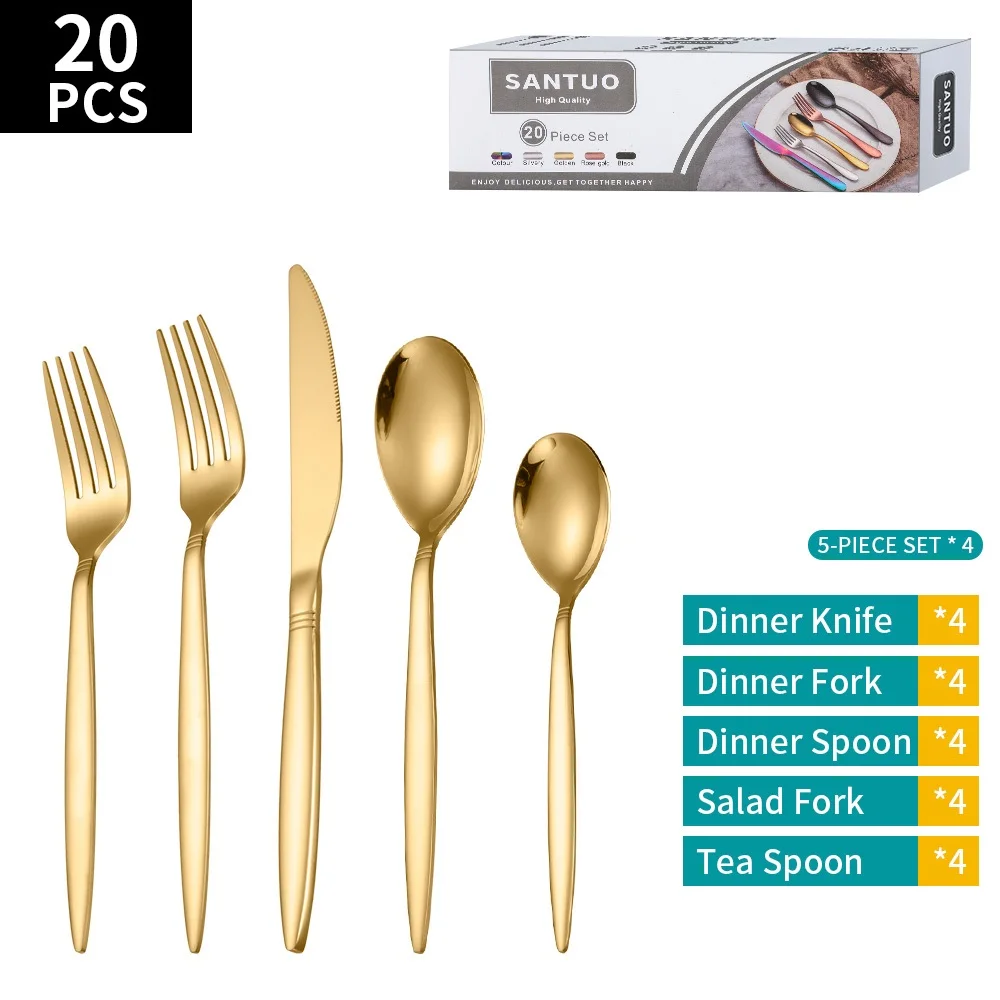 

Modern Style Gold 20pcs cutlery set Stainless Steel Flatware Knife Fork Spoon Set Silverware Set Wedding Everyday Use