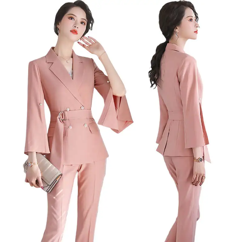 

Latest design two piece business wear cheap office white blazer ladies suit elegant women suits, White, black, pink